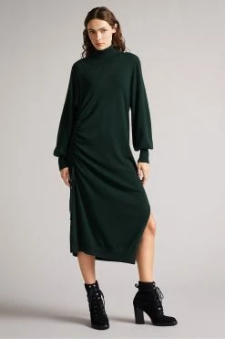 tedbaker Shop Online 12 Ted Baker Aavvaa Green Knitted Ruched Side Detail Dress