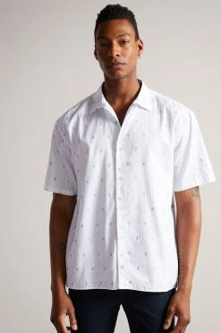 tedbaker Shop Online 28 Ted Baker Ailbee White Short Sleeve Stripe Flower Coupe Shirt