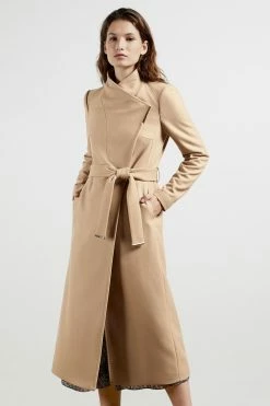 Ted Baker Rosell Long Length Wool Wrap Coat Cream